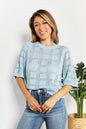 Double Take Ribbed Trim Round Neck Knit Top -  Nueva Moda Boutique By Giselly 
