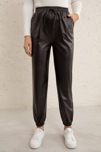Elastic Waist PU Leather Joggers -  Nueva Moda Boutique By Giselly 