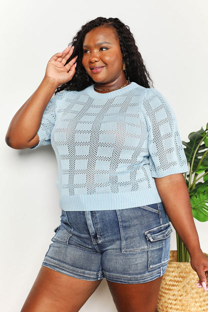 Double Take Ribbed Trim Round Neck Knit Top -  Nueva Moda Boutique By Giselly 
