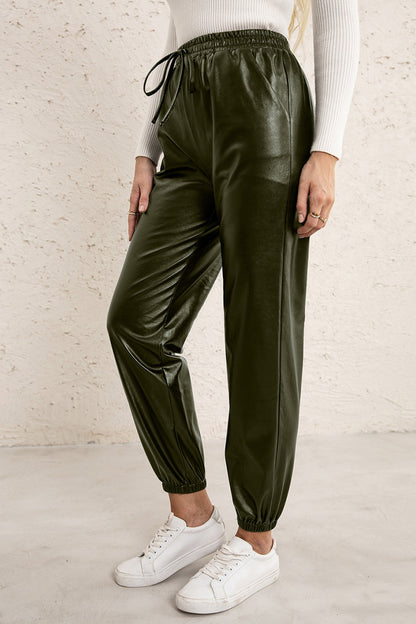 Elastic Waist PU Leather Joggers -  Nueva Moda Boutique By Giselly 