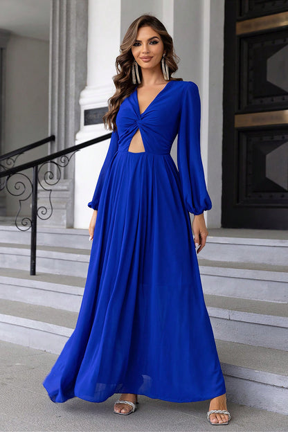 Twist Front Cutout Long Sleeve Dress -  Nueva Moda Boutique By Giselly 