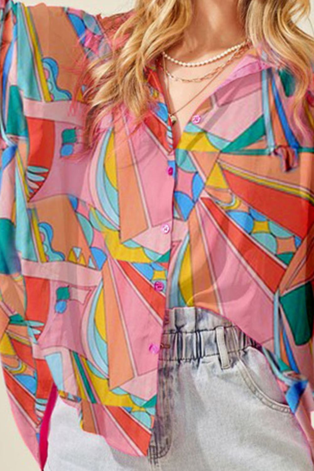 Printed Dolman Sleeve Collared Shirt -  Nueva Moda Boutique By Giselly 