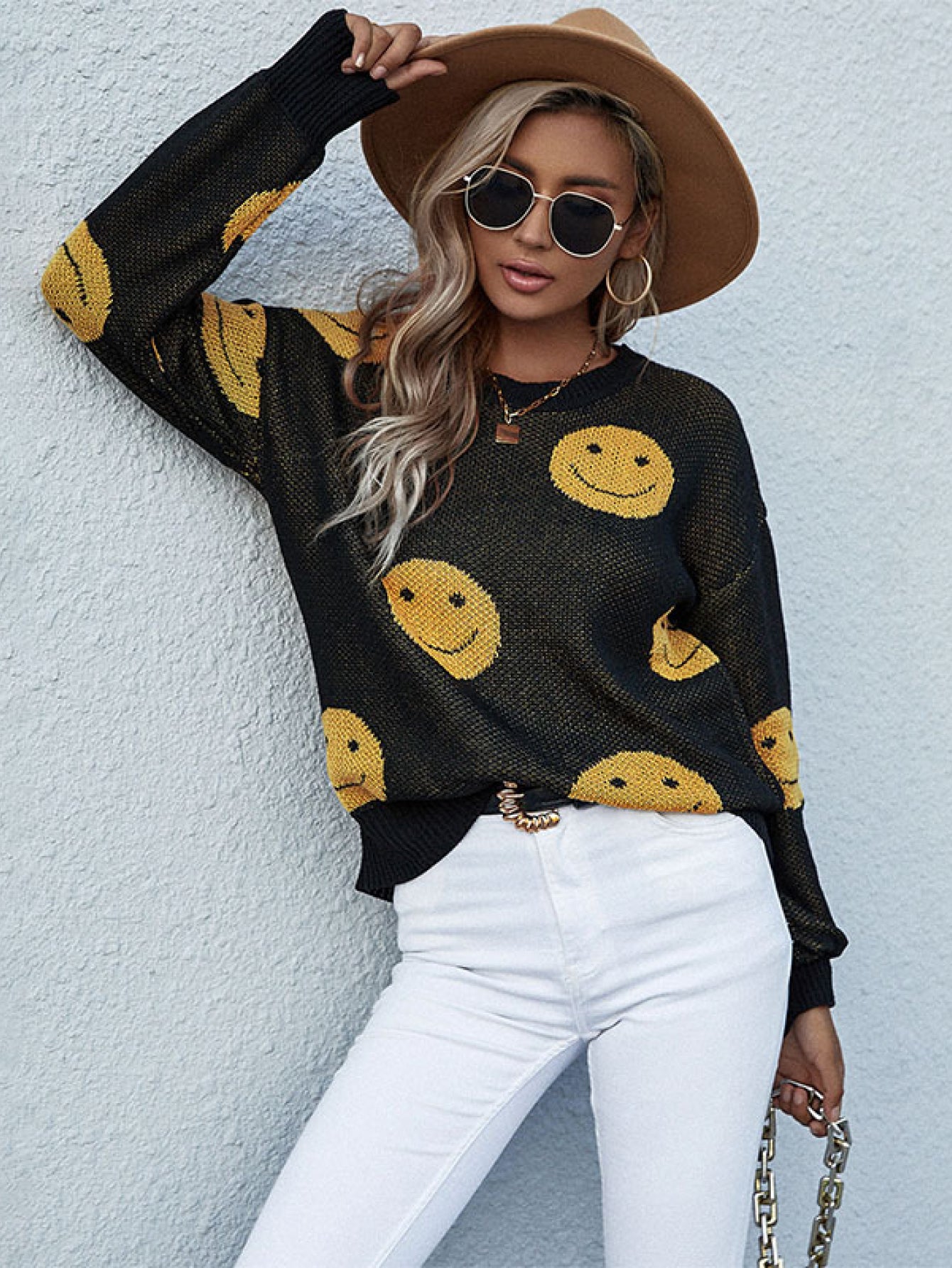 Smiley Face Sweater -  Nueva Moda Boutique By Giselly 