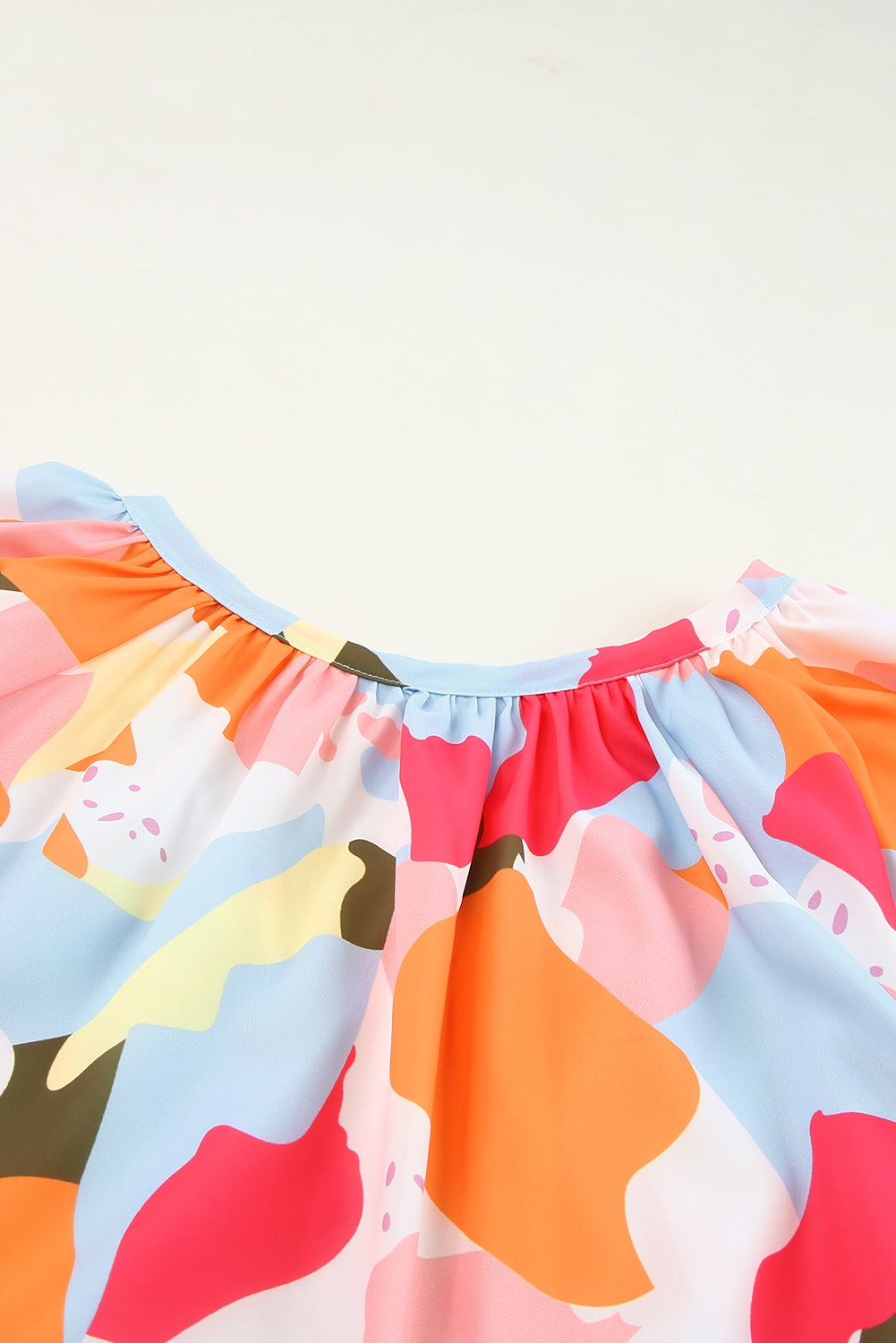 Printed Notched Neck Half Sleeve Blouse -  Nueva Moda Boutique By Giselly 
