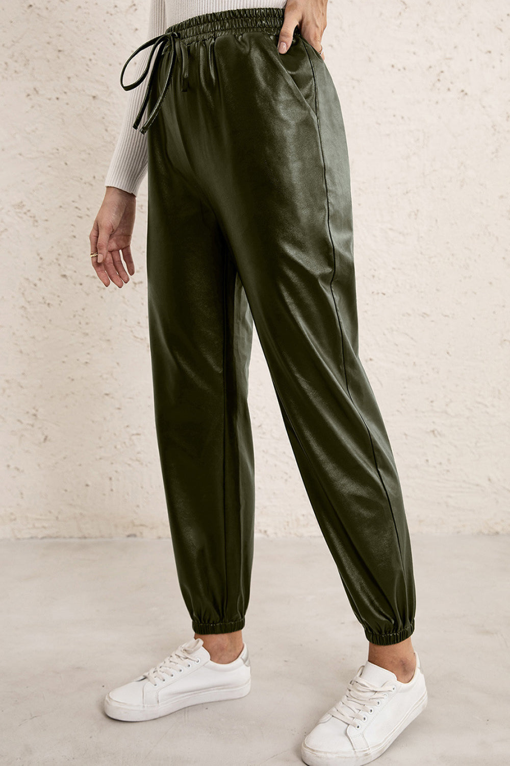 Elastic Waist PU Leather Joggers -  Nueva Moda Boutique By Giselly 