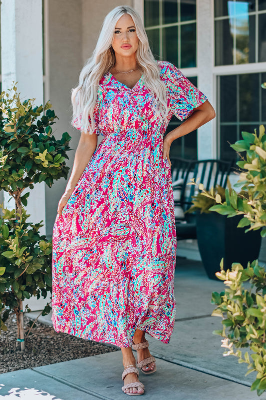 Multicolored V-Neck Maxi Dress -  Nueva Moda Boutique By Giselly 