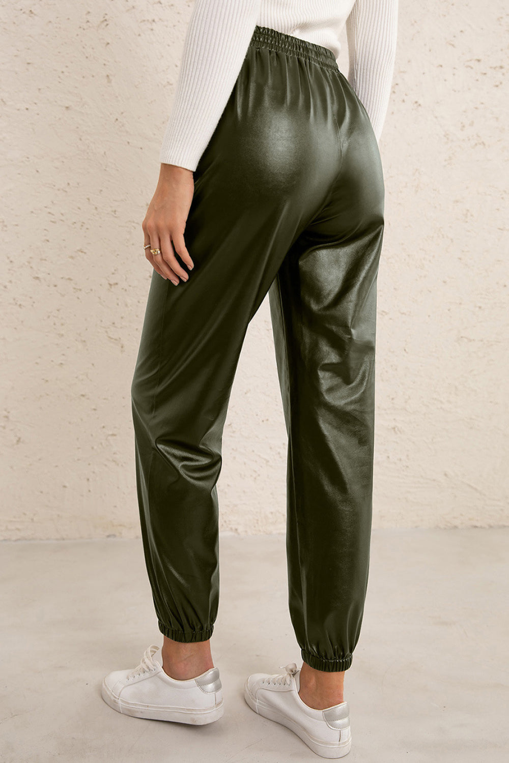 Elastic Waist PU Leather Joggers -  Nueva Moda Boutique By Giselly 