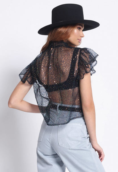SHEER SEQUIN TOP -  Nueva Moda Boutique By Giselly 