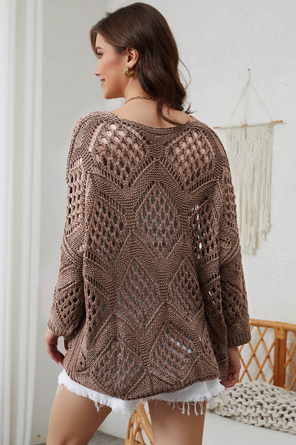 Openwork V-Neck Sweater -  Nueva Moda Boutique By Giselly 