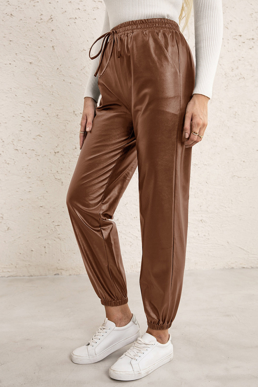 Elastic Waist PU Leather Joggers -  Nueva Moda Boutique By Giselly 