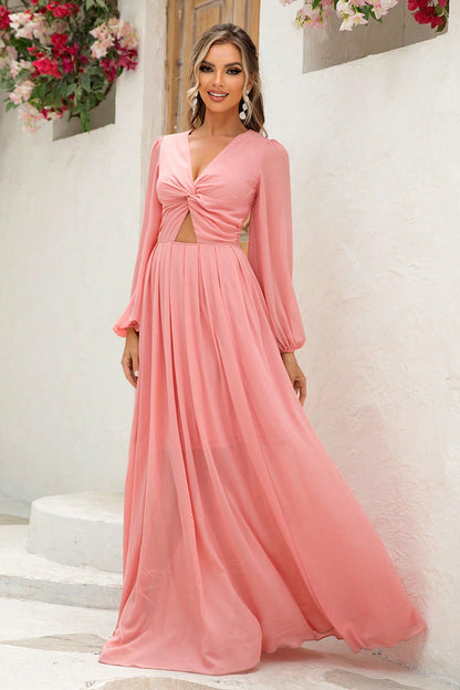 Twist Front Cutout Long Sleeve Dress -  Nueva Moda Boutique By Giselly 
