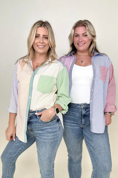 Davi & Dani Multicolor Mixed Stripe Button Front Top -  Nueva Moda Boutique By Giselly 