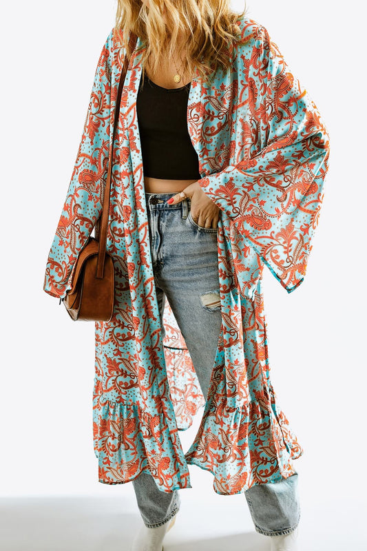 Printed Open Front Duster Cardigan -  Nueva Moda Boutique By Giselly 