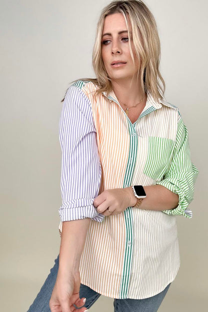 Davi & Dani Multicolor Mixed Stripe Button Front Top -  Nueva Moda Boutique By Giselly 
