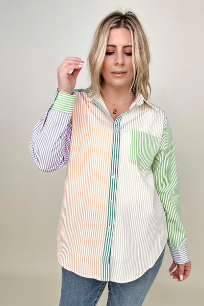 Davi & Dani Multicolor Mixed Stripe Button Front Top -  Nueva Moda Boutique By Giselly 