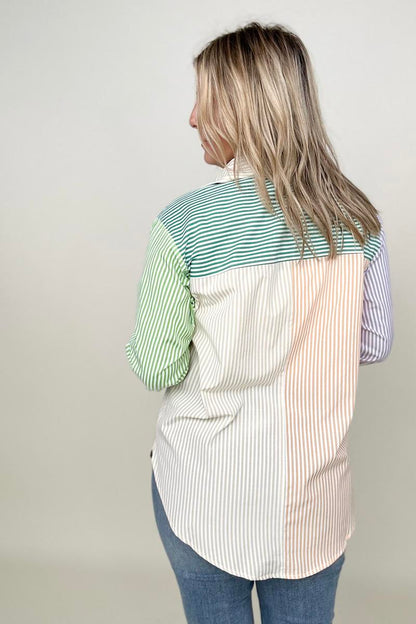 Davi & Dani Multicolor Mixed Stripe Button Front Top -  Nueva Moda Boutique By Giselly 