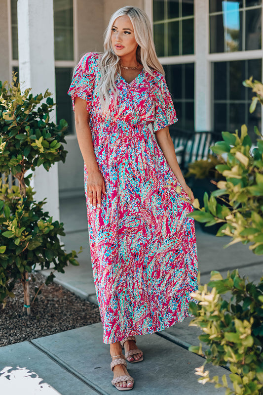 Multicolored V-Neck Maxi Dress -  Nueva Moda Boutique By Giselly 