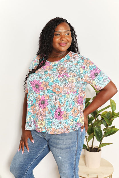 Double Take Floral Round Neck Babydoll Top -  Nueva Moda Boutique By Giselly 