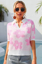 Floral Johnny Collar Half Sleeve Knit Top -  Nueva Moda Boutique By Giselly 