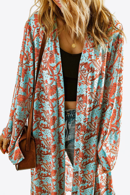 Printed Open Front Duster Cardigan -  Nueva Moda Boutique By Giselly 