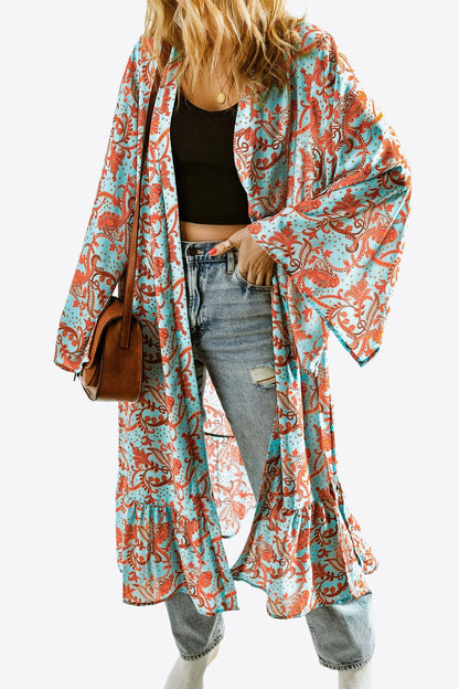Printed Open Front Duster Cardigan -  Nueva Moda Boutique By Giselly 