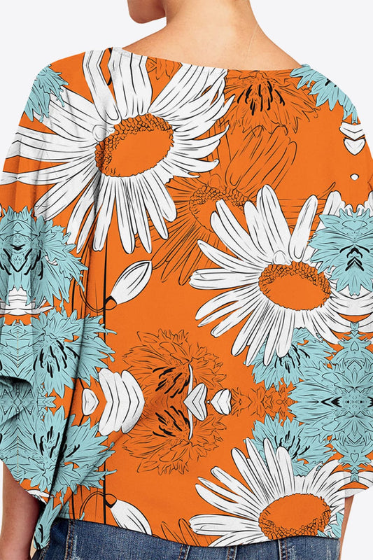 Printed Deep V Tie Hem Blouse -  Nueva Moda Boutique By Giselly 