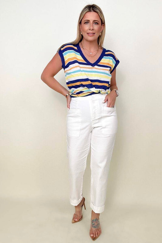 SKIES ARE BLUE Washed Utility Denim Pants -  Nueva Moda Boutique By Giselly 