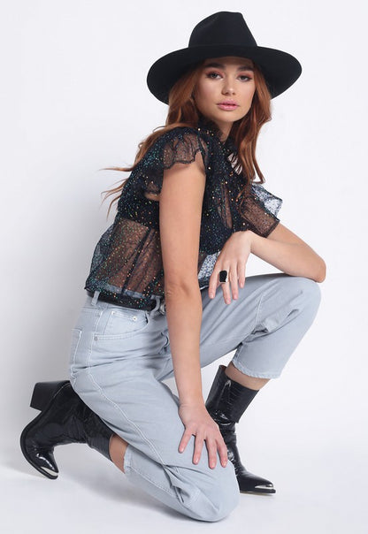 SHEER SEQUIN TOP -  Nueva Moda Boutique By Giselly 