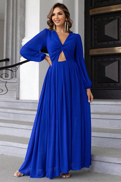 Twist Front Cutout Long Sleeve Dress -  Nueva Moda Boutique By Giselly 