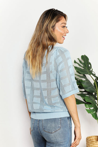Double Take Ribbed Trim Round Neck Knit Top -  Nueva Moda Boutique By Giselly 