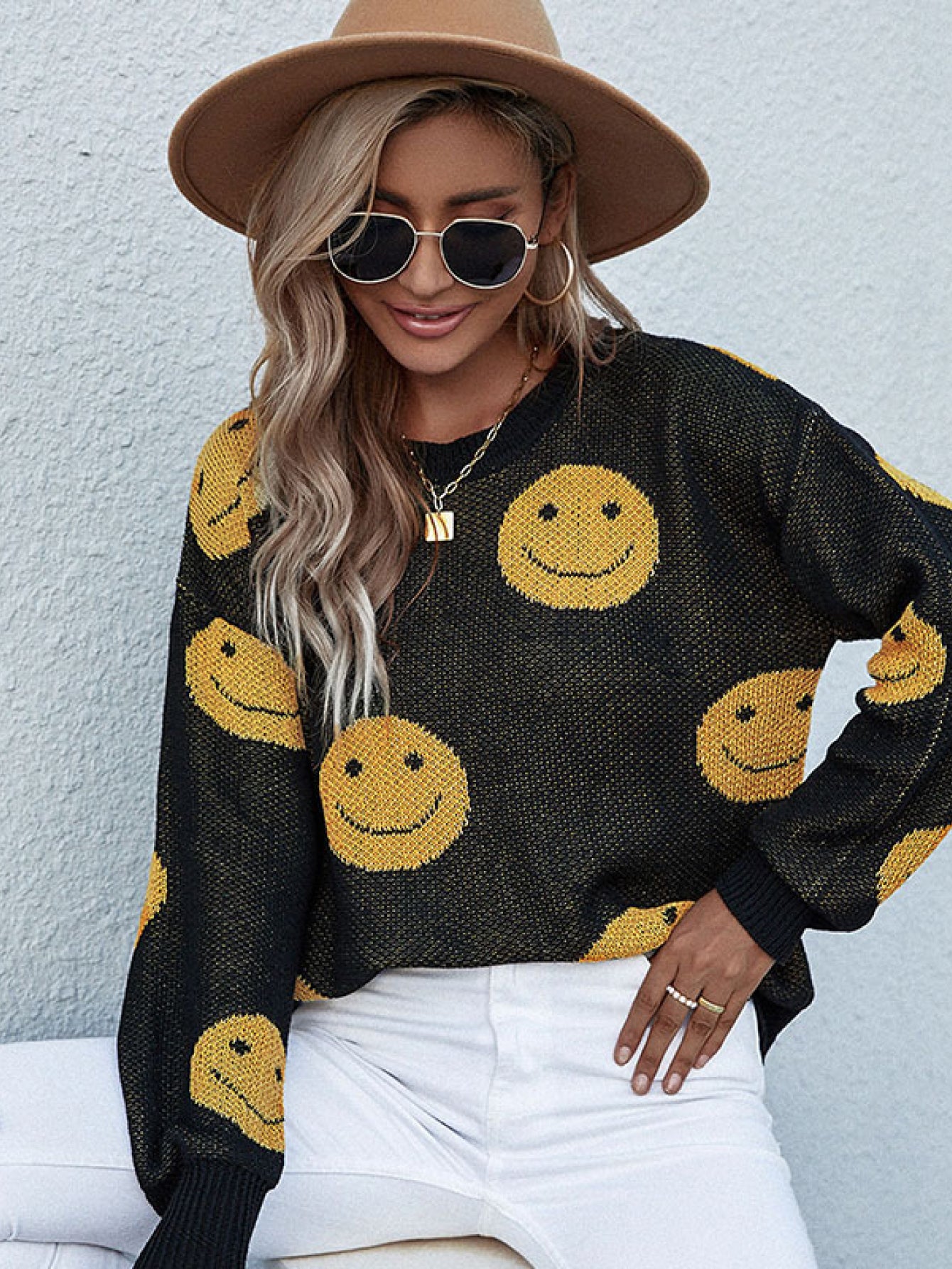 Smiley Face Sweater -  Nueva Moda Boutique By Giselly 