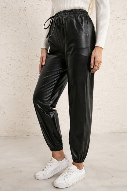 Elastic Waist PU Leather Joggers -  Nueva Moda Boutique By Giselly 