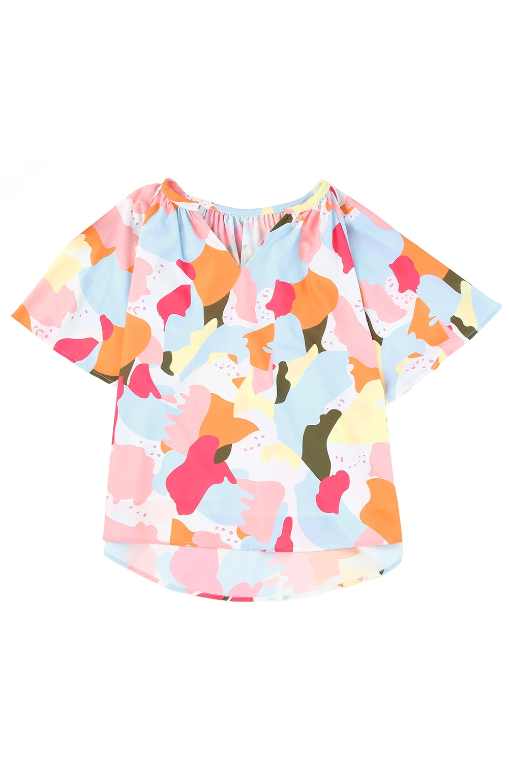 Printed Notched Neck Half Sleeve Blouse -  Nueva Moda Boutique By Giselly 