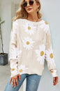 Daisy Print Openwork Round Neck Sweater -  Nueva Moda Boutique By Giselly 