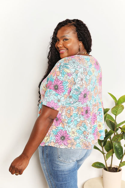 Double Take Floral Round Neck Babydoll Top -  Nueva Moda Boutique By Giselly 